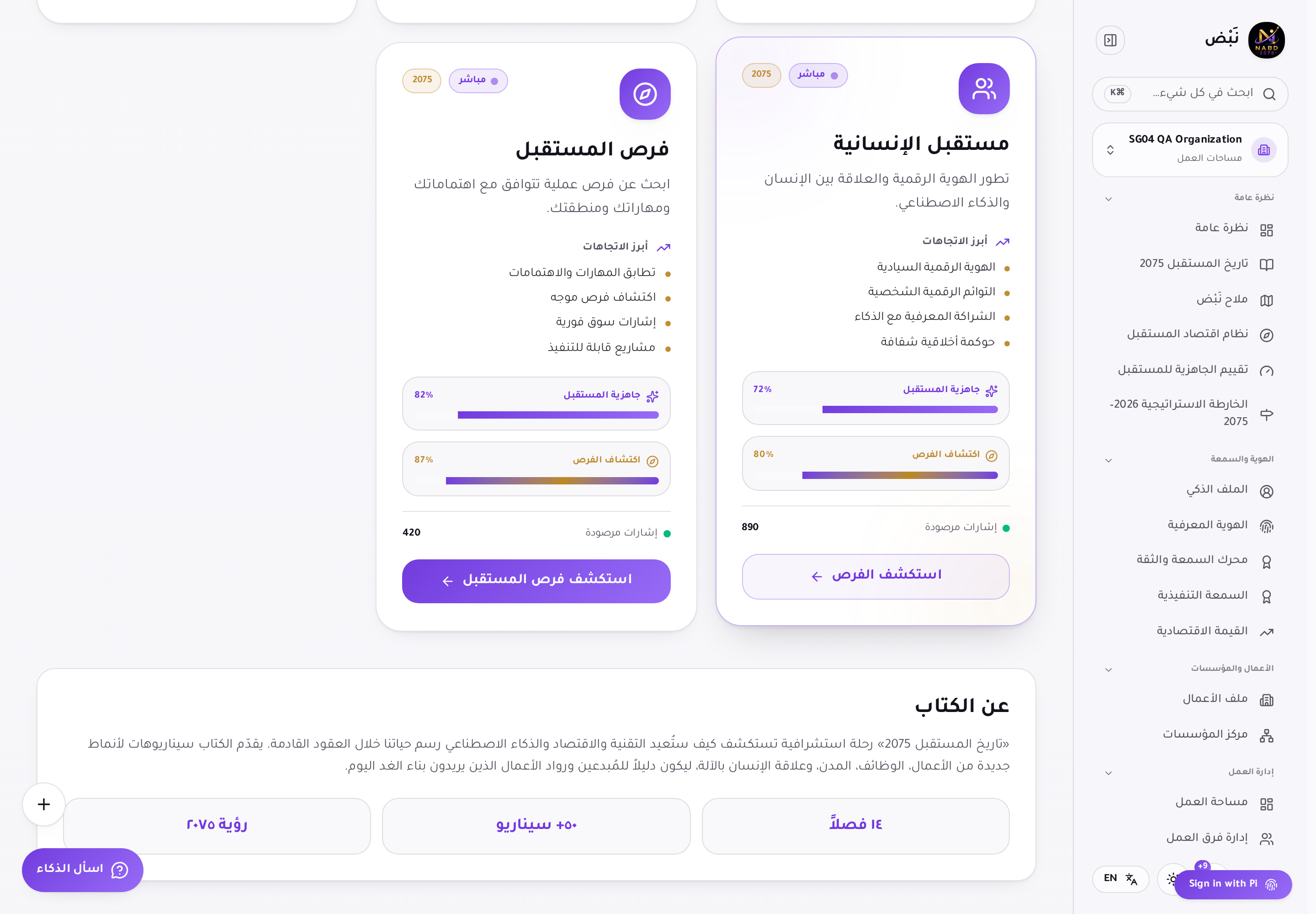بطاقة «مستقبل الإنسانية» ضمن مجالات تاريخ المستقبل 2075